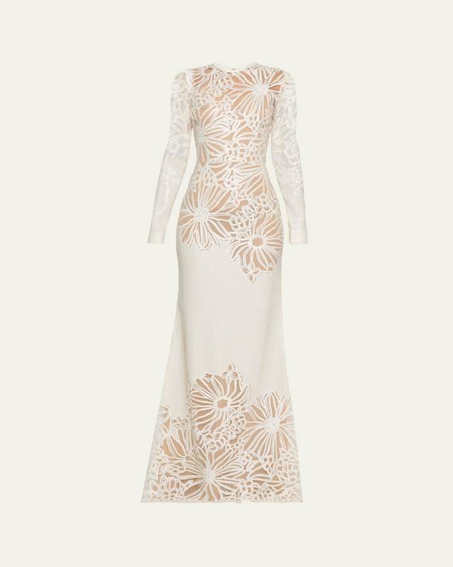 Sequined Long-Sleeve Gown